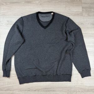 Tommy Bahama Waffle Knit Thermal Gray V-Neck Wool Blend Sweater Pullover Size XL
